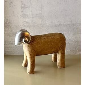 Unique Concrete Ram Art Sculpture with Pewter Head and Tail: Rare Pottery Barn
